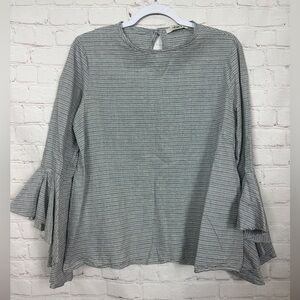 2 Hearts striped 3/4 flounce‎ sleeve blouse top shirt sz M